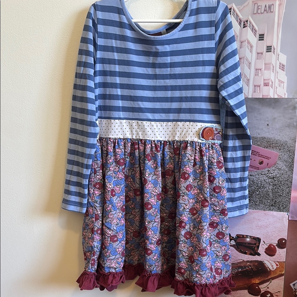 Striped Blue and Floral Kids Dress